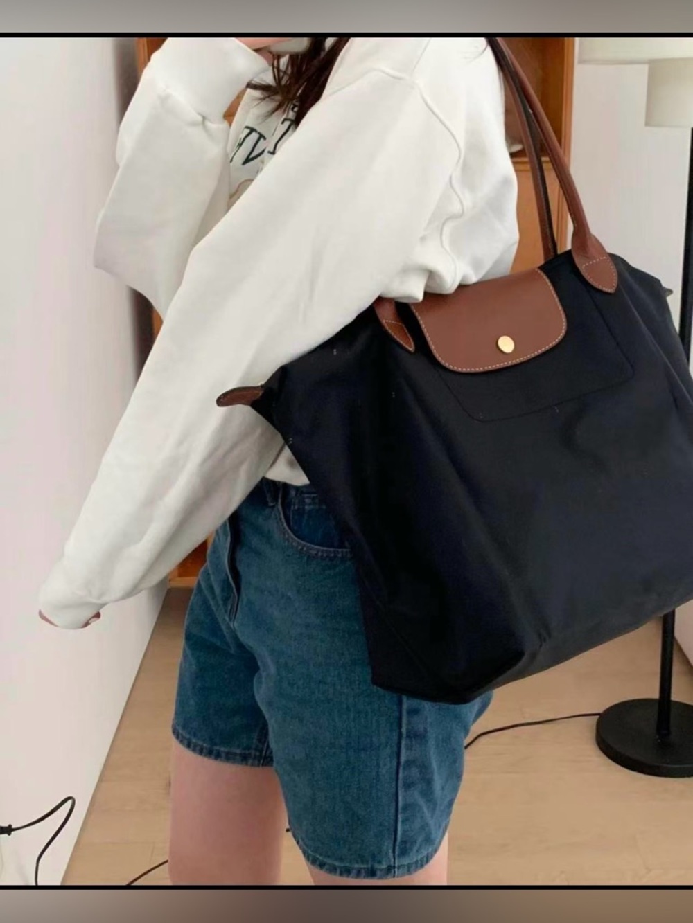 Longchamp Le Pliage large Black and Brown Tote Bag - Picture 9 of 9